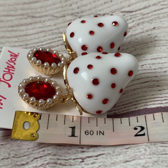 Betsey Johnson White Strawberry Earrings with Red Jewels and Faux Pearls - Picture 10 of 11